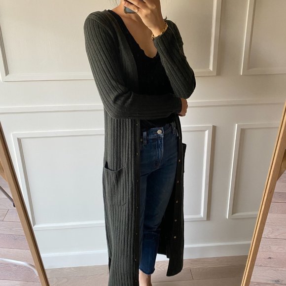 INTERMIX Ribbed Duster Cardigan Sweater - Green - Picture 3 of 15